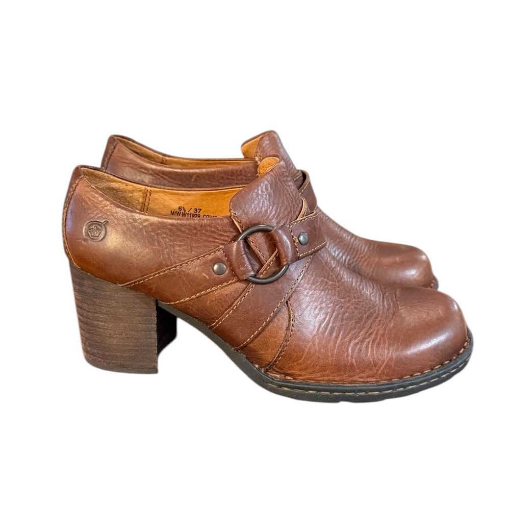 Born Haddon Brown Leather Mules with Chunky Heel Women’s Size 6.5